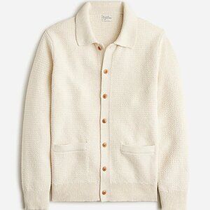 NWT J Crew Cotton Tuck-Stitch Collared Cardigan Polo Sweater in Ivory White